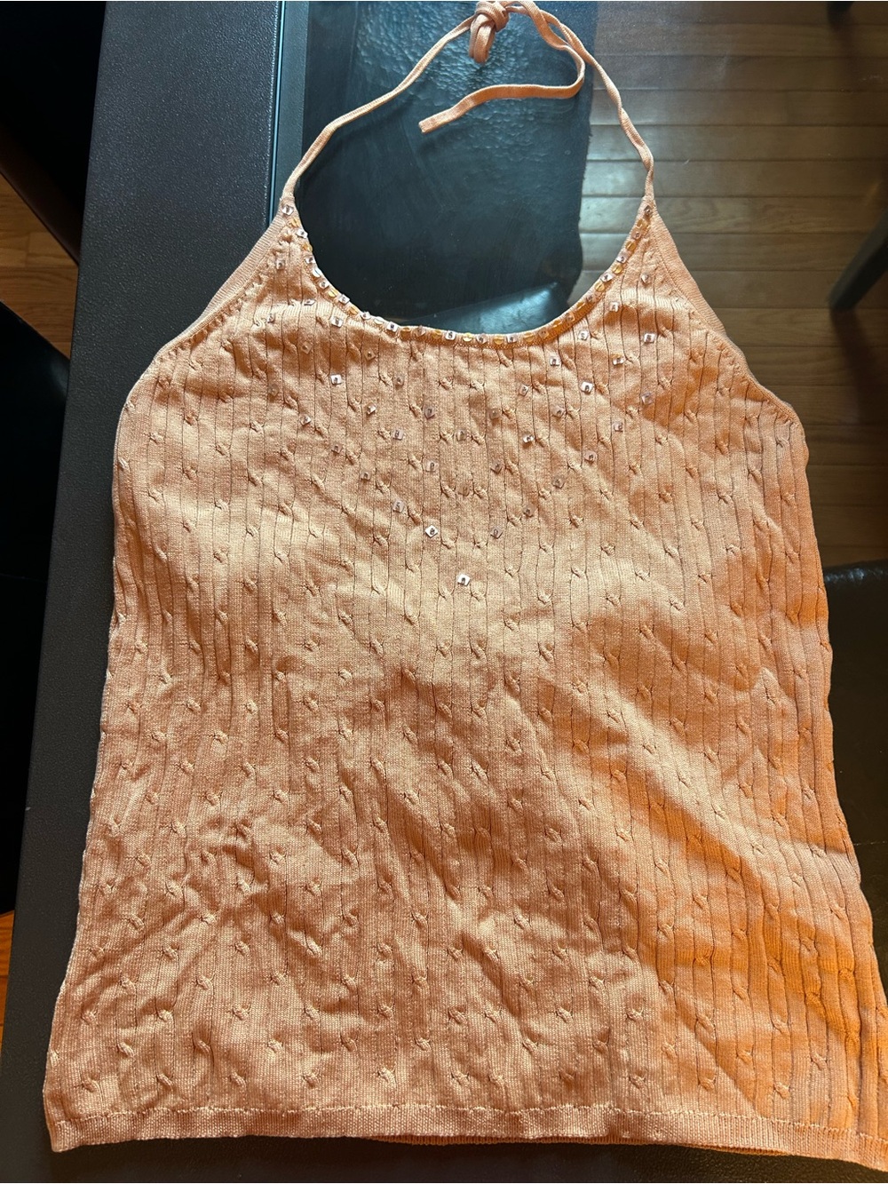 The Limited Peach Beaded Halter Knit Camisole
